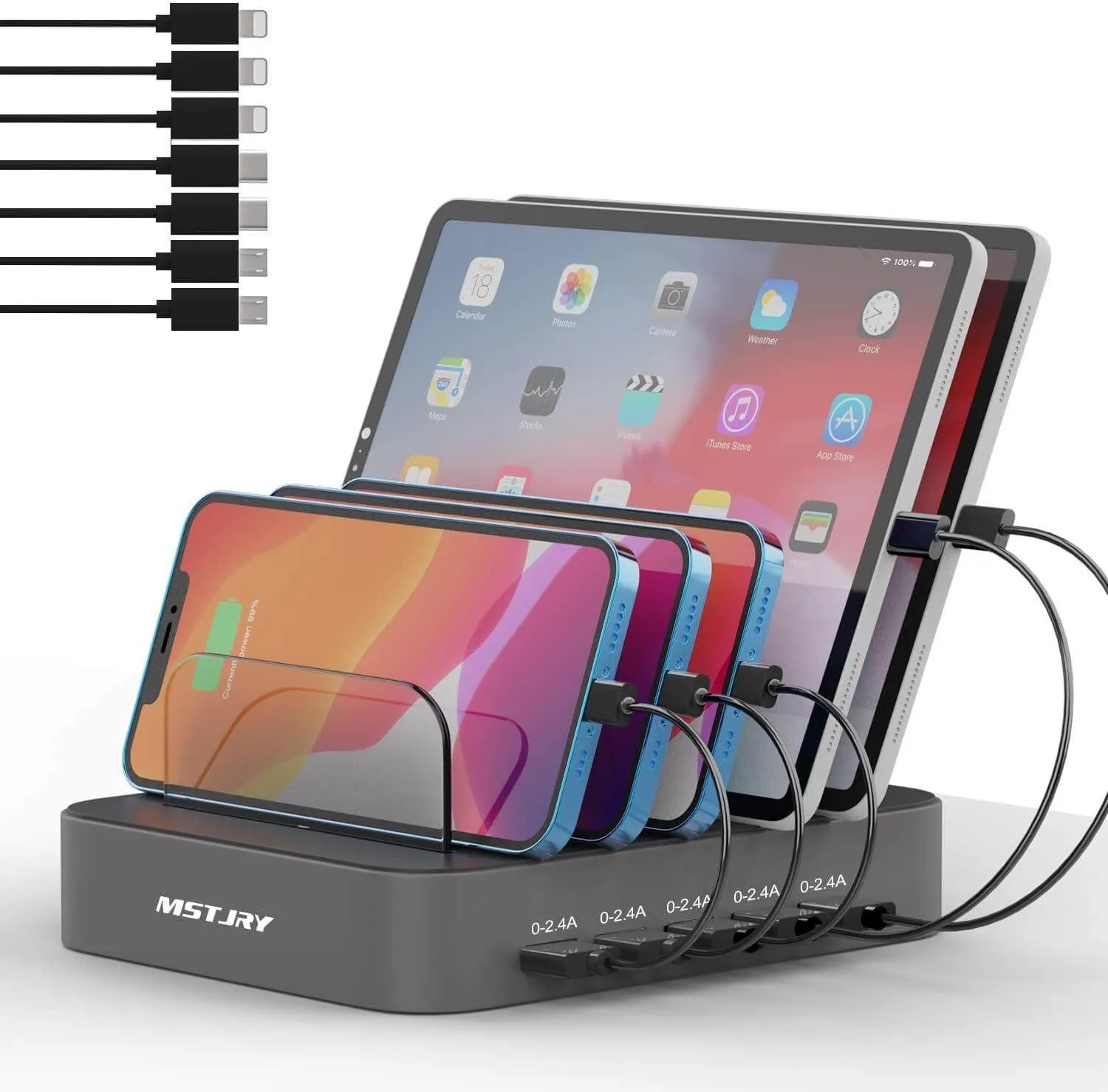 Charging Station for Multiple Devices,  5 Port Multi USB-A Charger Station