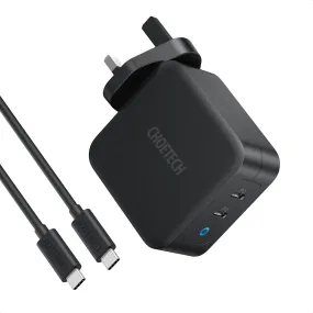 Choetech PD 100W GaN dual USB-C UK Charger with CC cable - Black PD6008-UK-CCBK