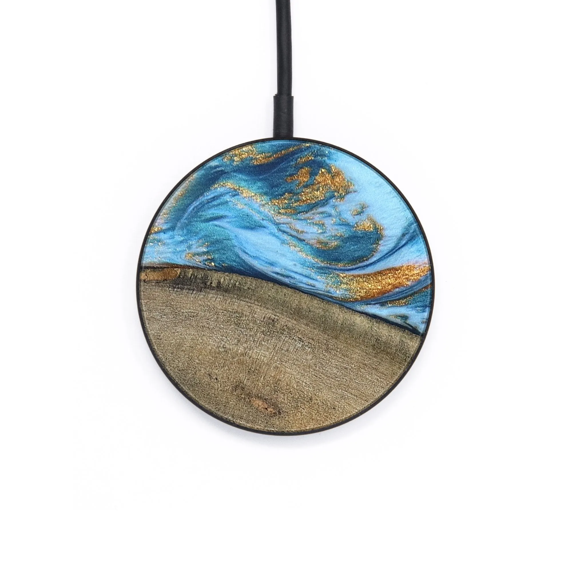 Circle Wood Resin Wireless Charger - Adrianna (Teal & Gold, 651841)