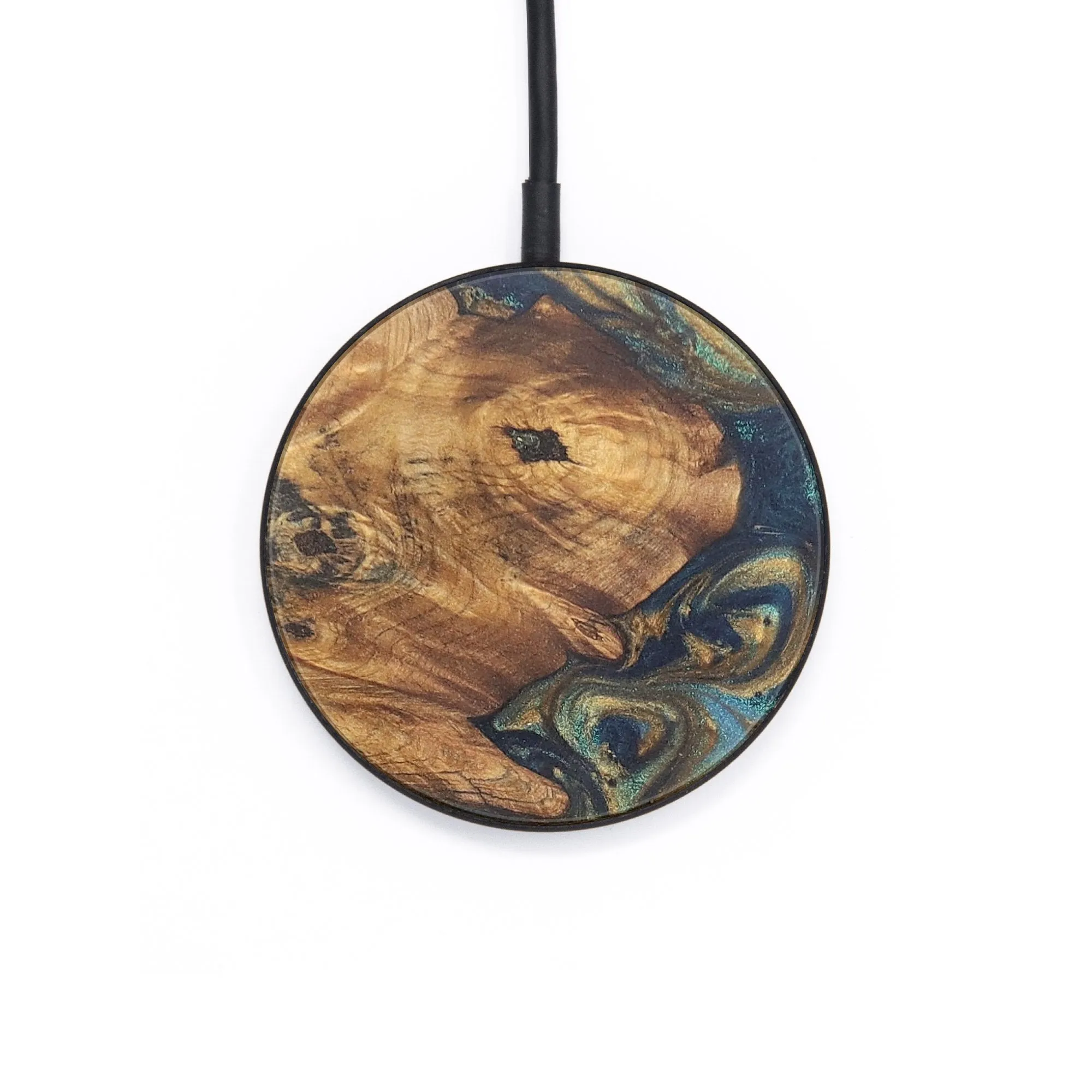 Circle Wood Resin Wireless Charger - Autumn (Teal & Gold, 718552)