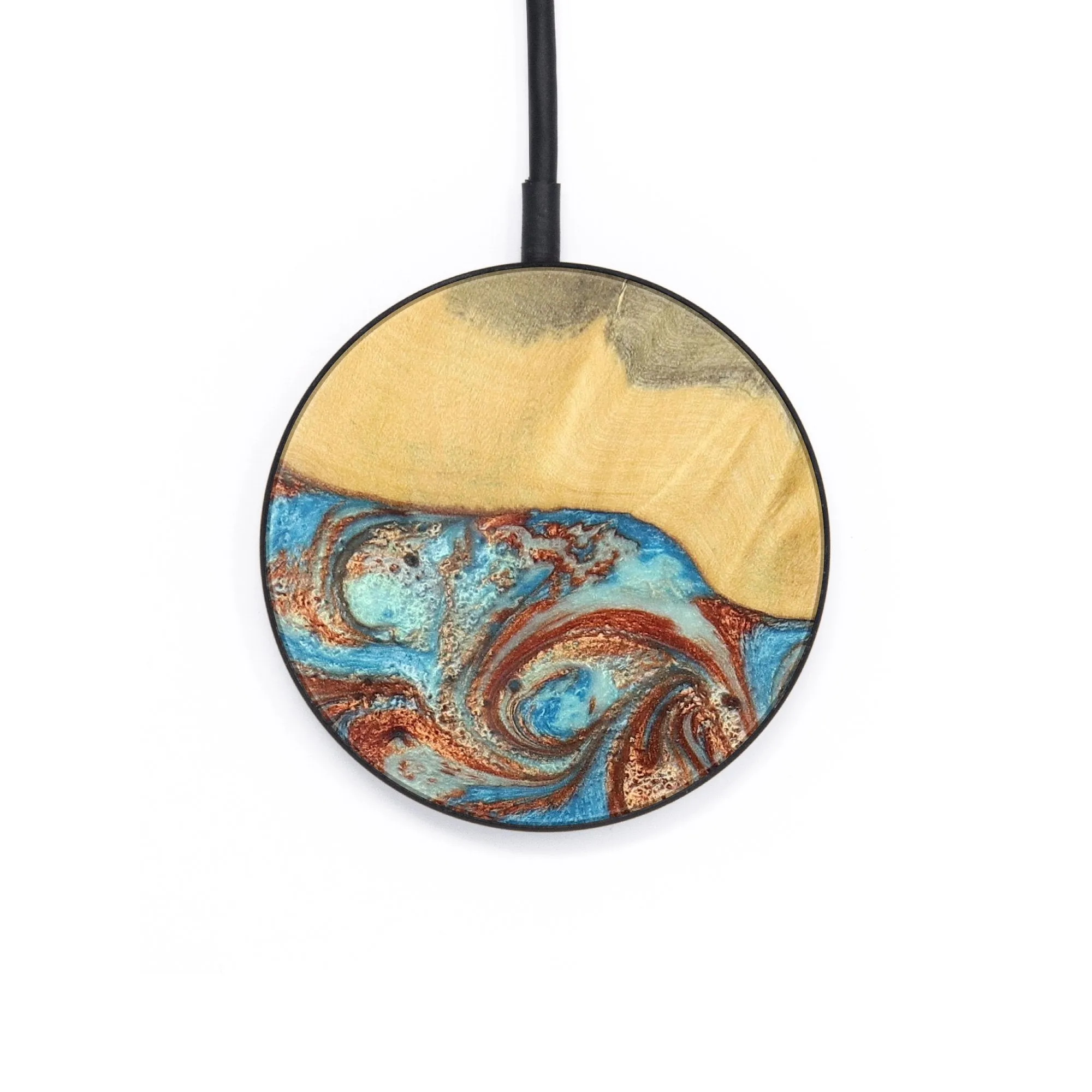 Circle Wood Resin Wireless Charger - Axel (Teal & Gold, 706791)