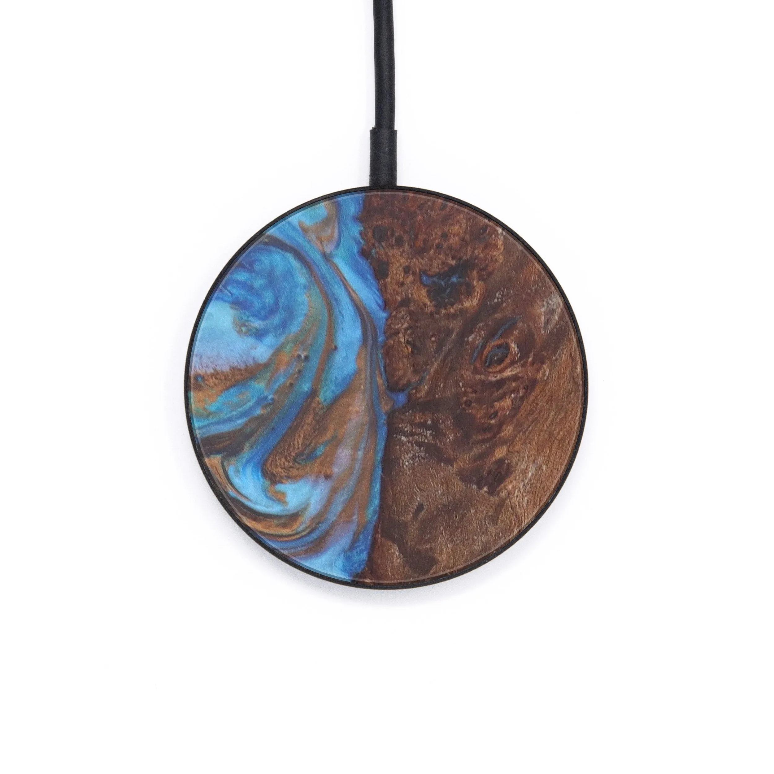 Circle Wood Resin Wireless Charger - Bao (Teal & Gold, 606061)