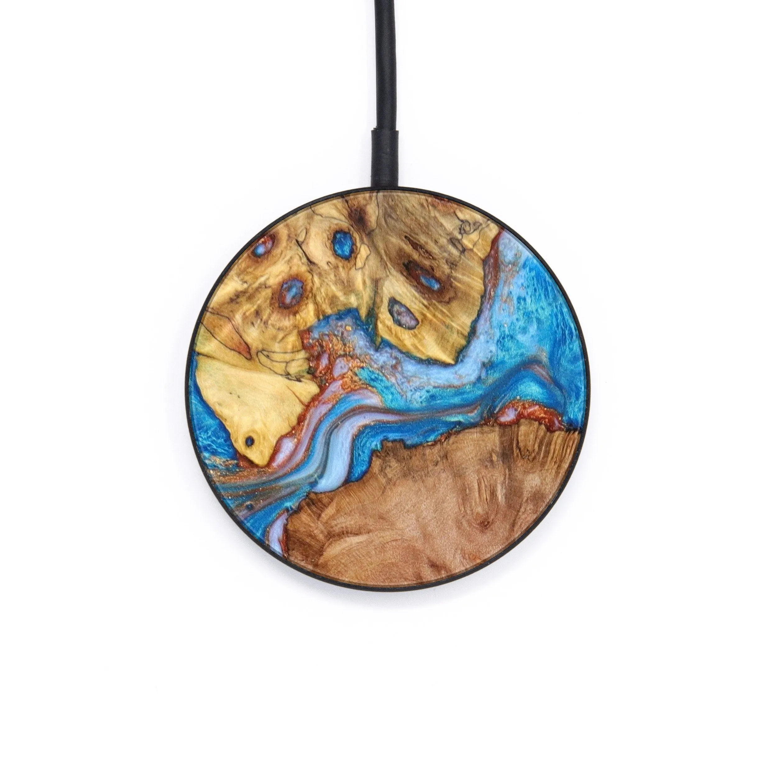 Circle Wood Resin Wireless Charger - Cynthia (Teal & Gold, 634645)