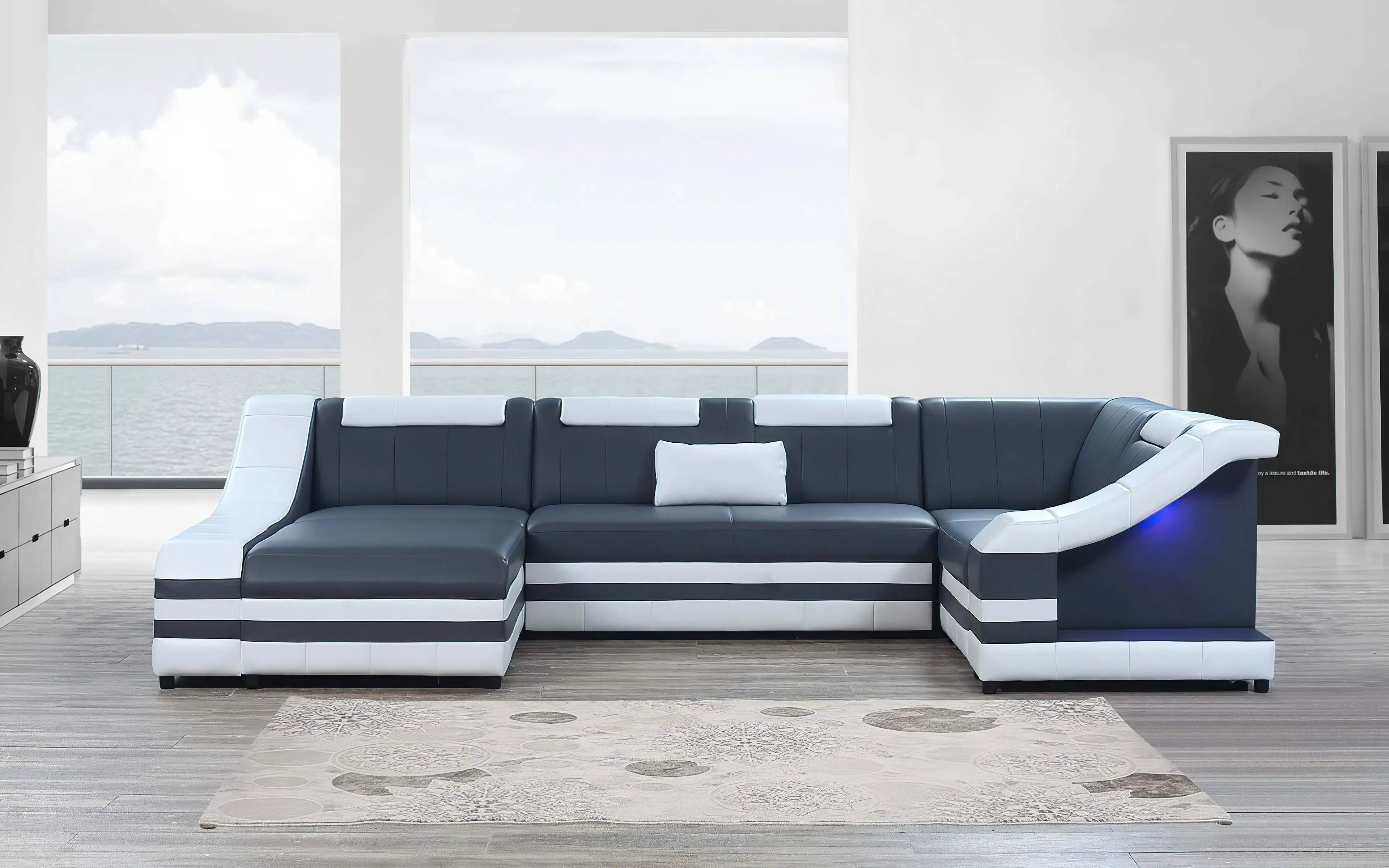 Comet Modern Leather Sectional with LED Light