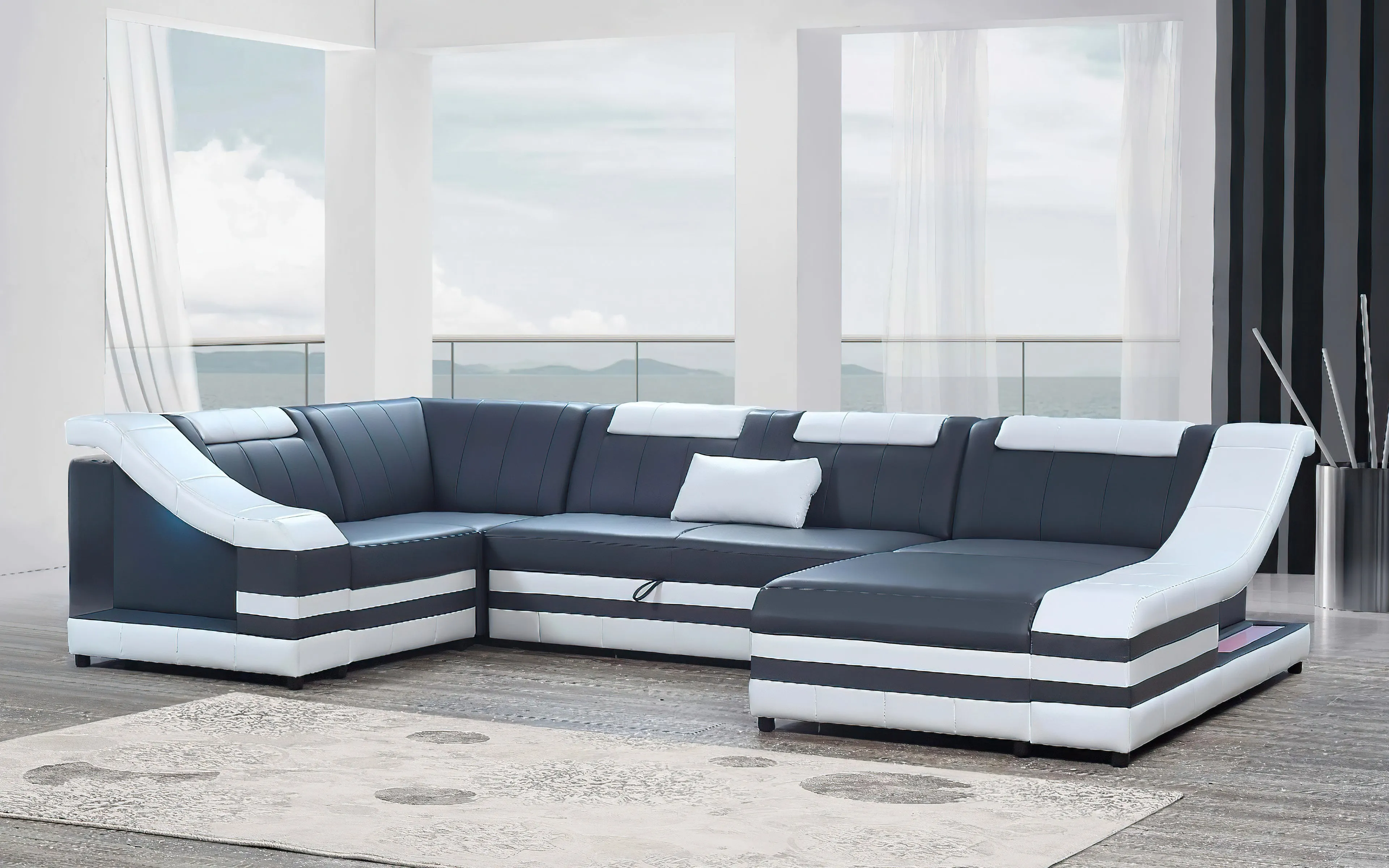 Comet Modern Leather Sectional with LED Light