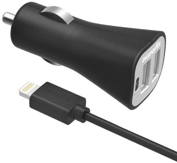 DIGIPOWER IS-PC2DL InstaSense 2.4-Amp Dual-USB Car Charger with 5ft Lightning Cable