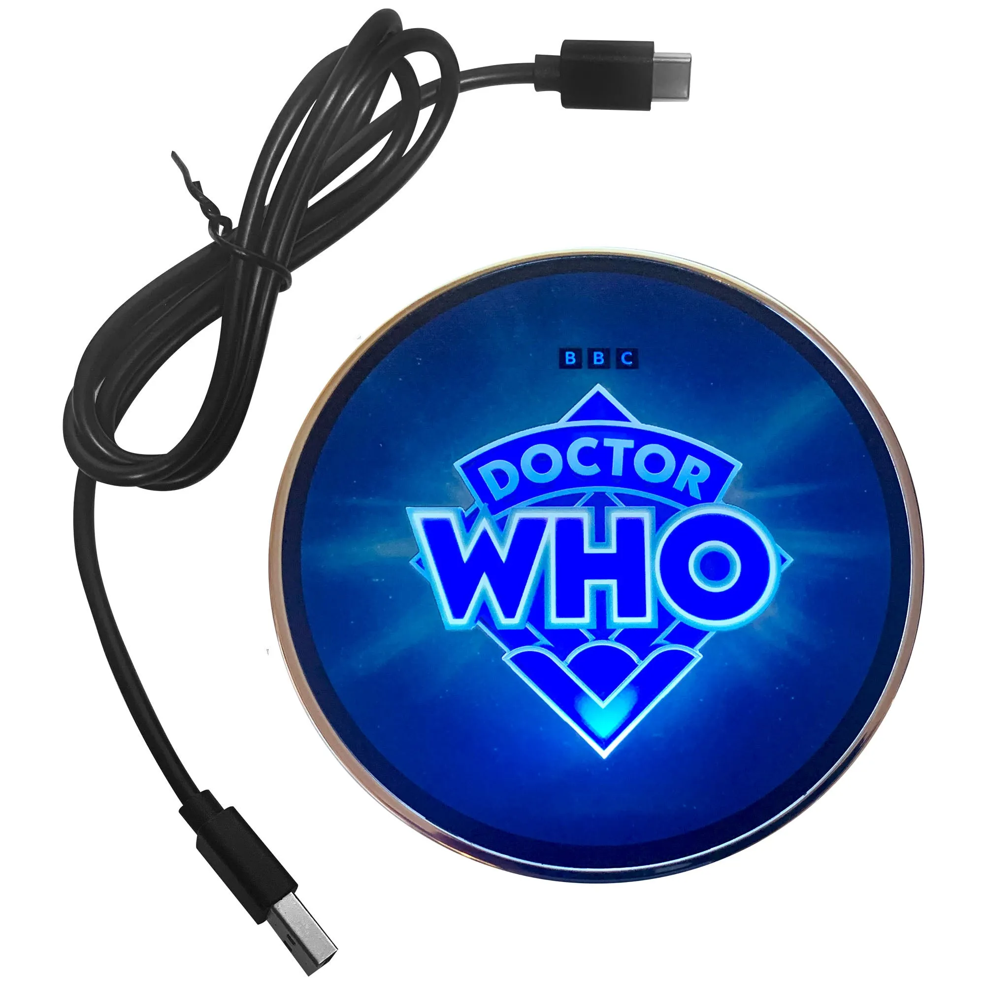 Doctor Who LOGO 60th Anniversary Qi Wireless Charger With Illuminated TARDIS & Built-In Power bank