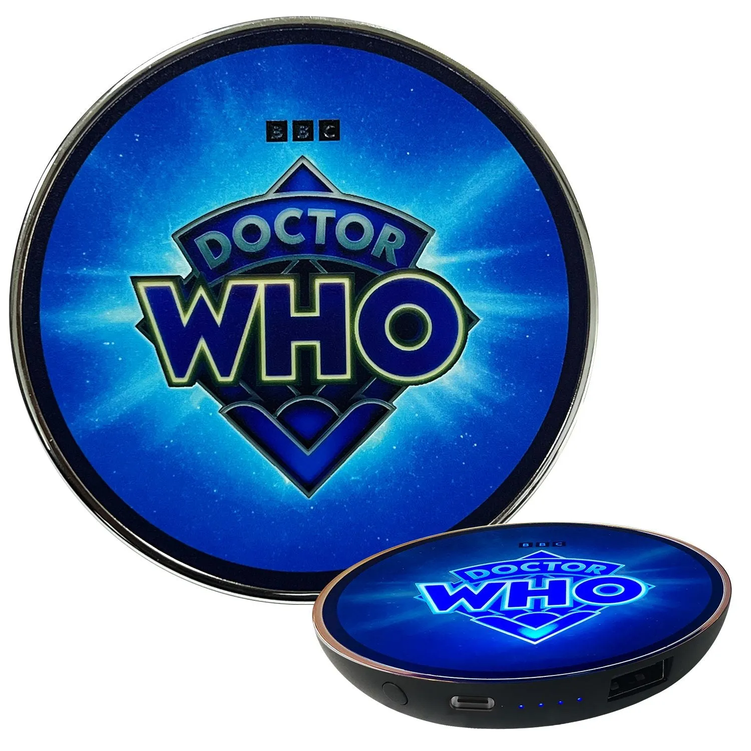 Doctor Who LOGO 60th Anniversary Qi Wireless Charger With Illuminated TARDIS & Built-In Power bank