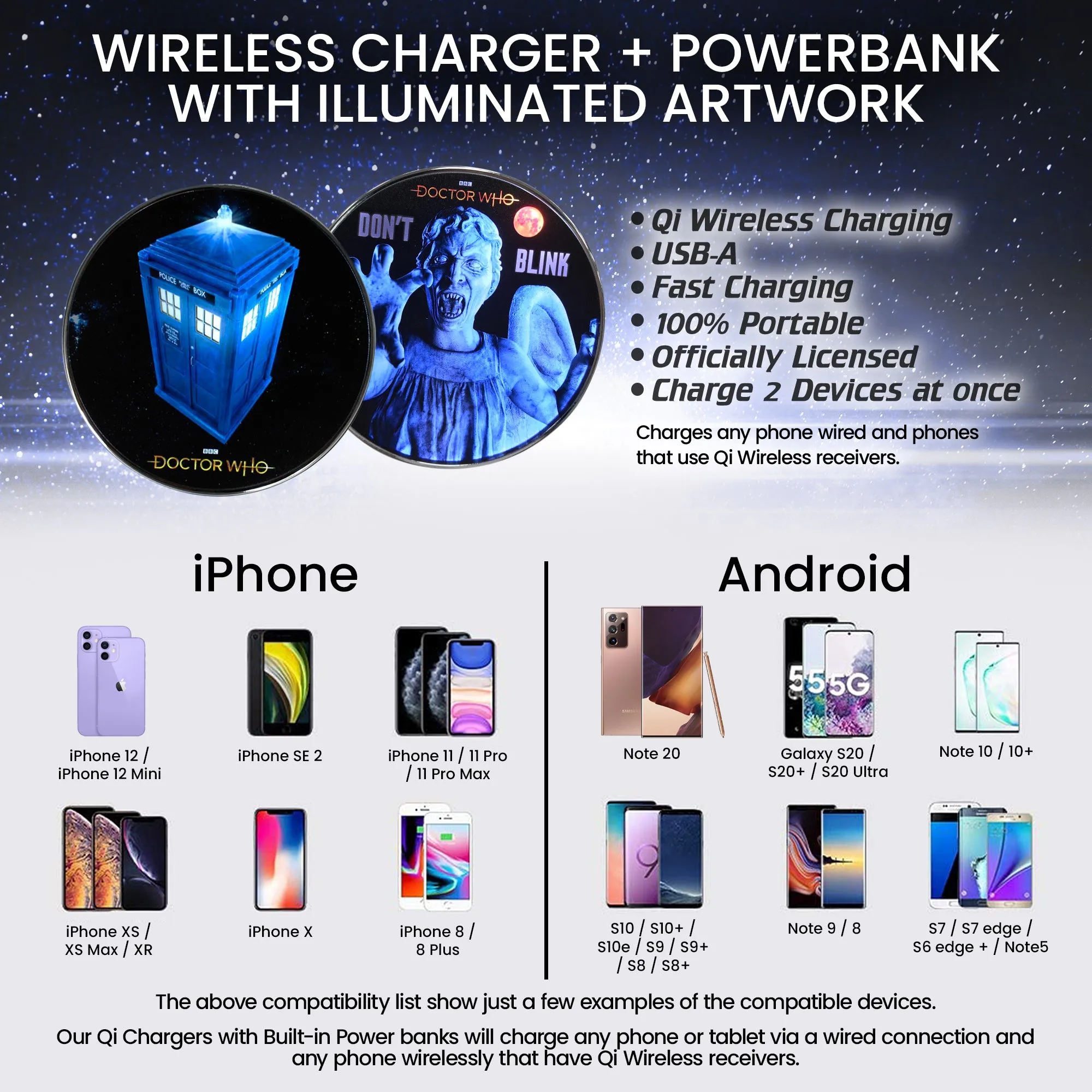 Doctor Who Weeping Angel Qi Wireless Charger With Illuminated Angel & Built-In Power bank