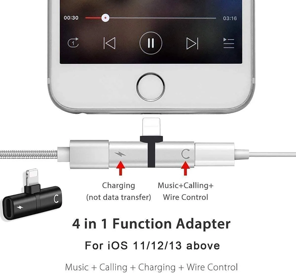 Dual 2in1 Lightning Headphone Audio & Charger Adapter Splitter for iPhone iPad,2 Pack iPhone Headphone Adapter for iPhone 14/13/ 12/11/ XS/XS Max/XR/X/ 8/8plus/7/7 Plus/iPad