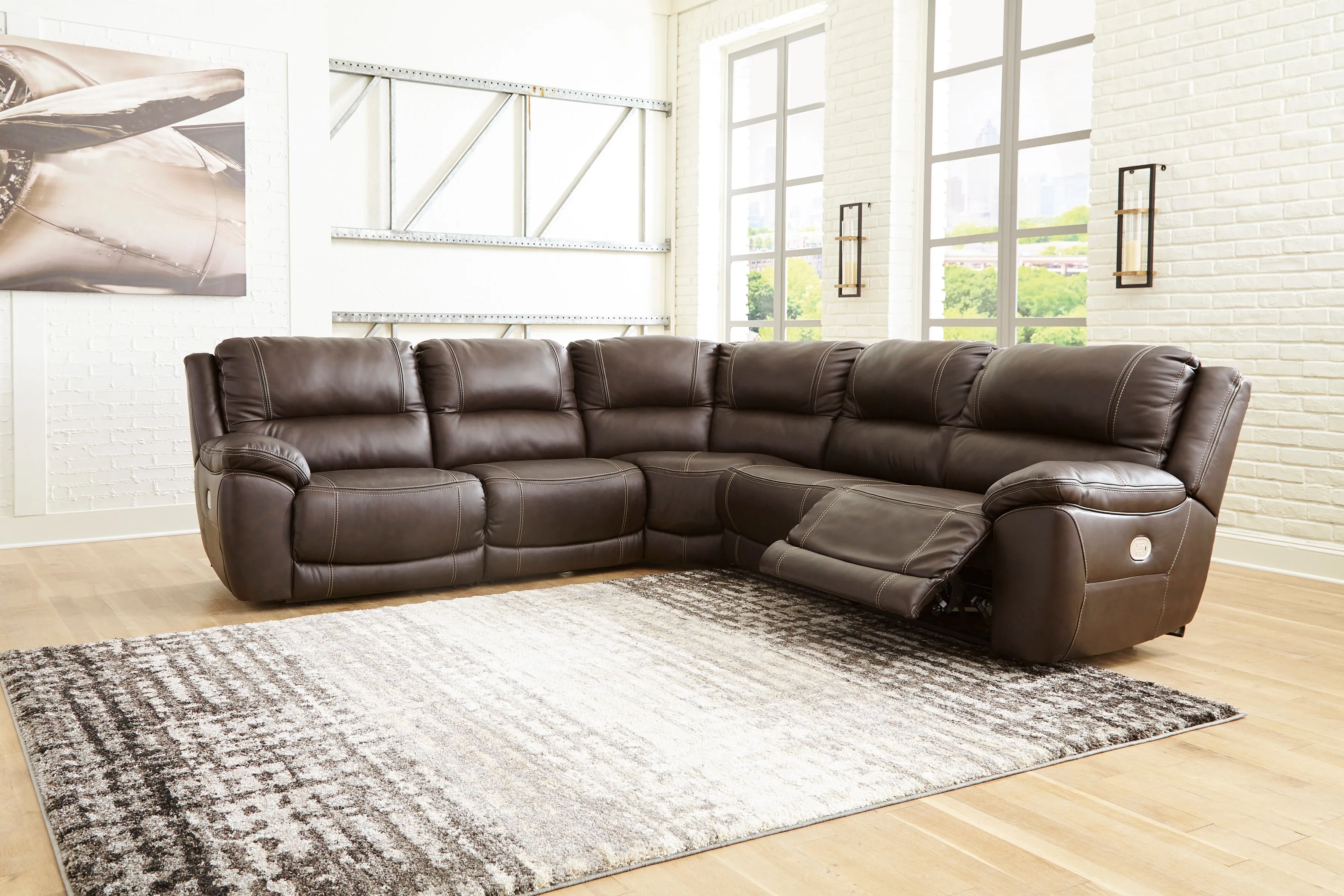 Dunleith Chocolate Power Recliner 5pc Sectionals