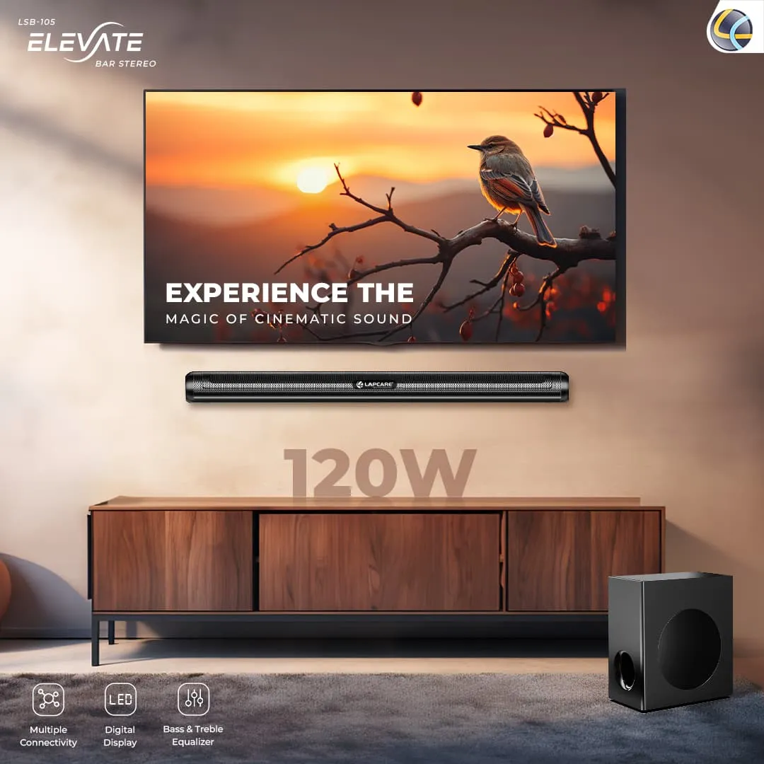 Elevate 120W Bluetooth Stereo Sound bar With HDMI ARC & Dual Power Bass