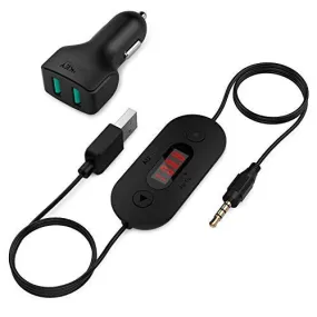 FM transmitter with 2-port USB car charger and mic