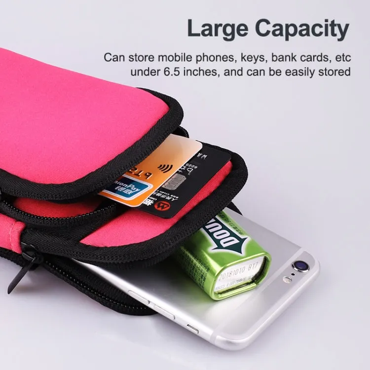 For Smart Phones Below 6.0 inch Zipper Double Pocket Multi Function Sports Arm Bag with Earphone Hole(Green)