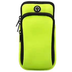 For Smart Phones Below 6.0 inch Zipper Double Pocket Multi Function Sports Arm Bag with Earphone Hole(Green)