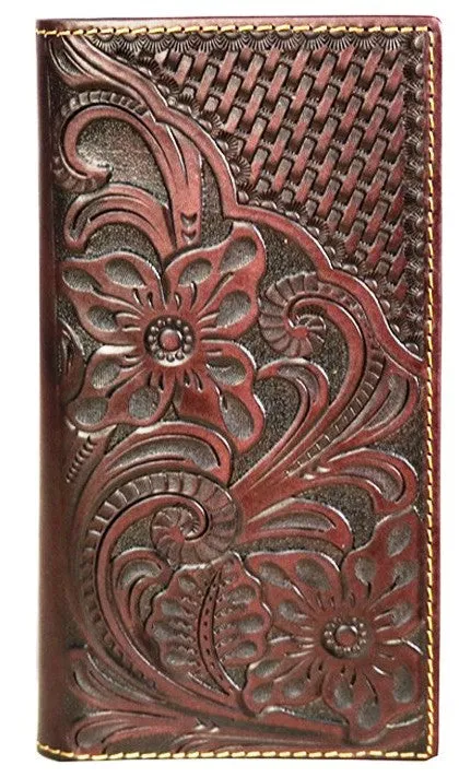 Genuine Tooled & Basketweave Leather Phone Charging Rodeo Wallet