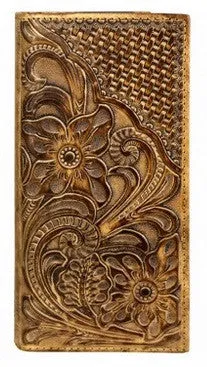 Genuine Tooled & Basketweave Leather Phone Charging Rodeo Wallet