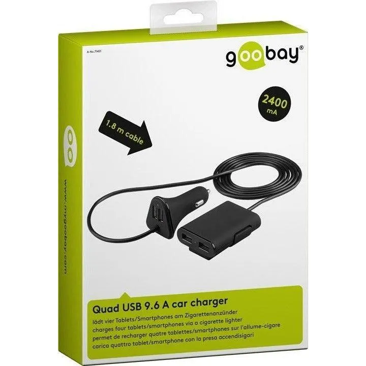 Goobay Quad 1.8m USB Car Charger - Black | 71451