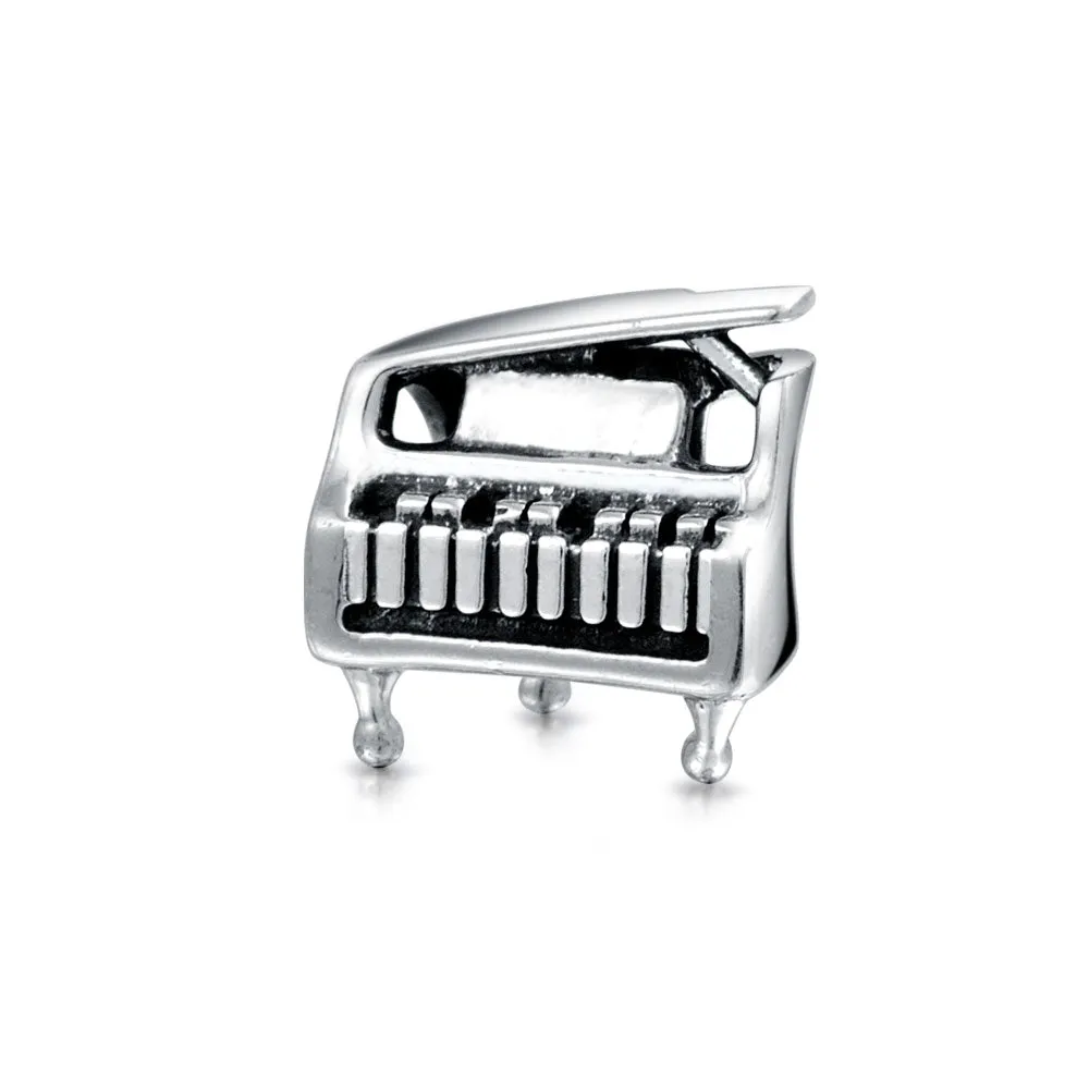 Grand Piano Charm Bead for Musicians in Oxidized Sterling Silver Fits Bracelets