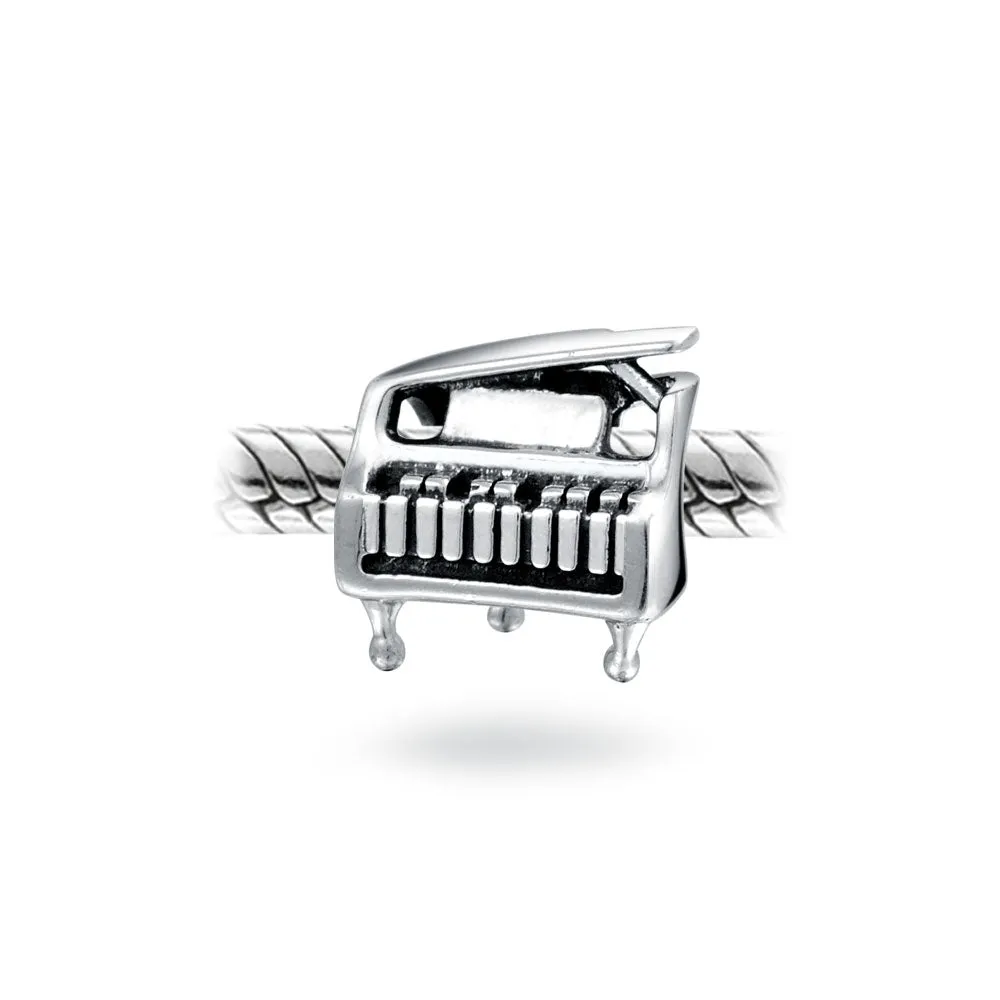 Grand Piano Charm Bead for Musicians in Oxidized Sterling Silver Fits Bracelets