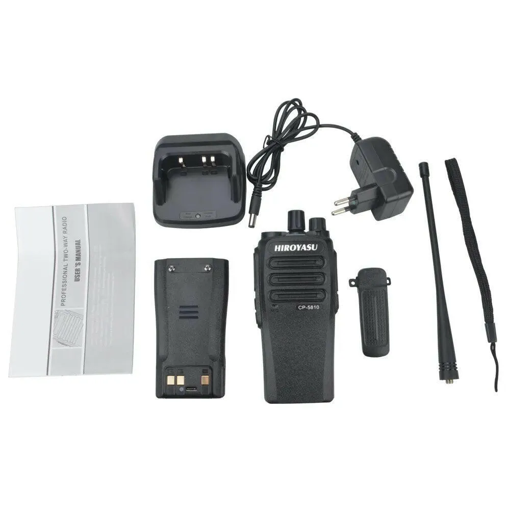 Hiroyasu CP-5810 UHF 400-520MHz 7W 16Ch Vox FM Commercial Analog Walkie Talkie CP5810 W/2200mAh Type C Charging Li-Ion Battery