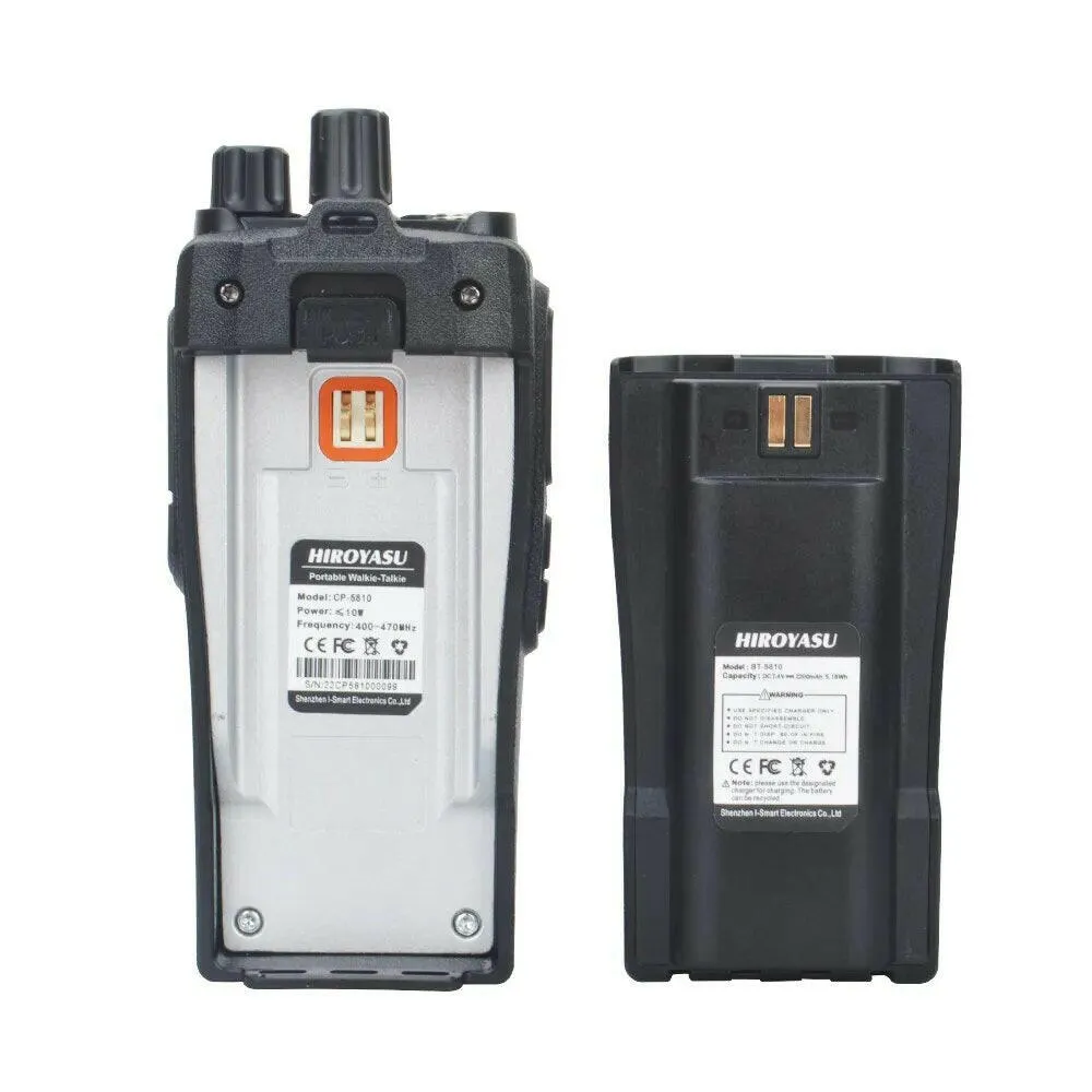 Hiroyasu CP-5810 UHF 400-520MHz 7W 16Ch Vox FM Commercial Analog Walkie Talkie CP5810 W/2200mAh Type C Charging Li-Ion Battery