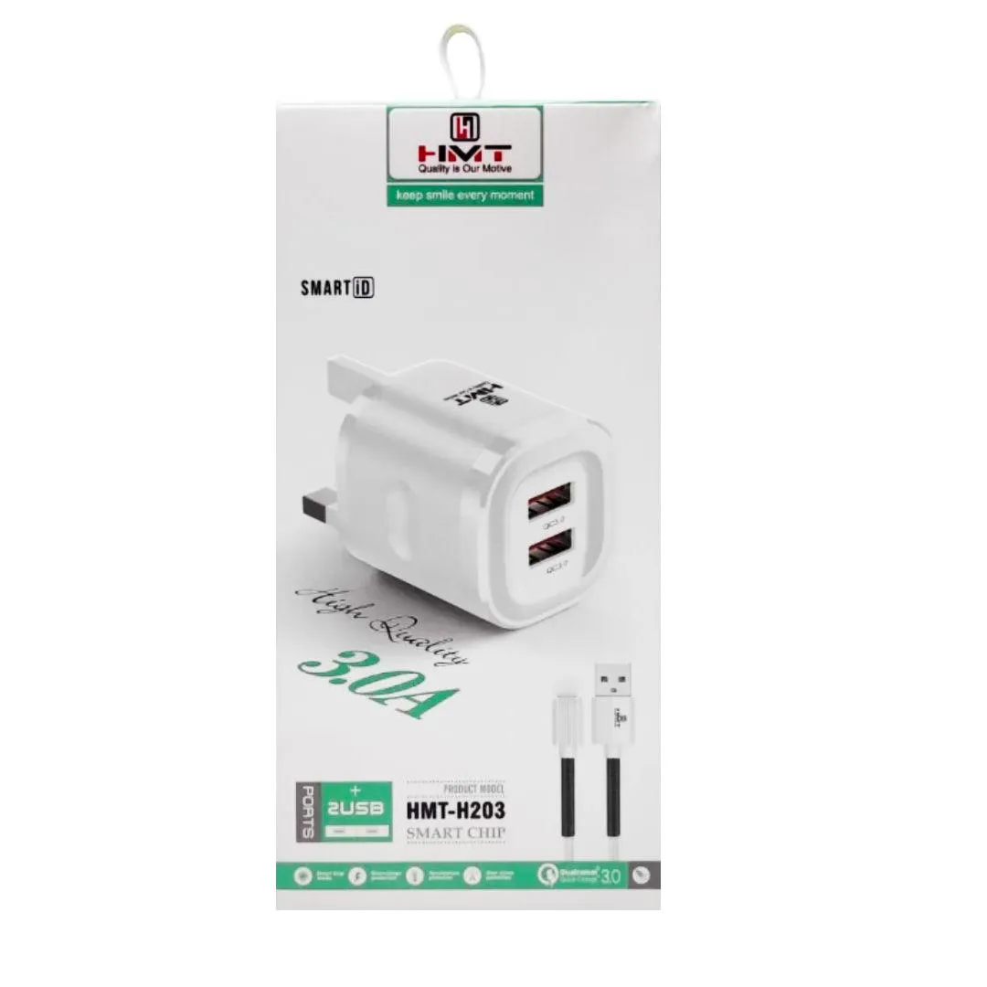 HMT Smart Chip Dual USB Port Charger With Lightning Cable HMT-H203