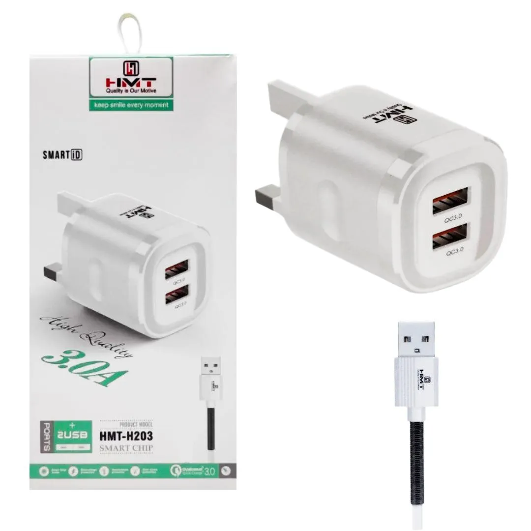 HMT Smart Chip Dual USB Port Charger With Lightning Cable HMT-H203