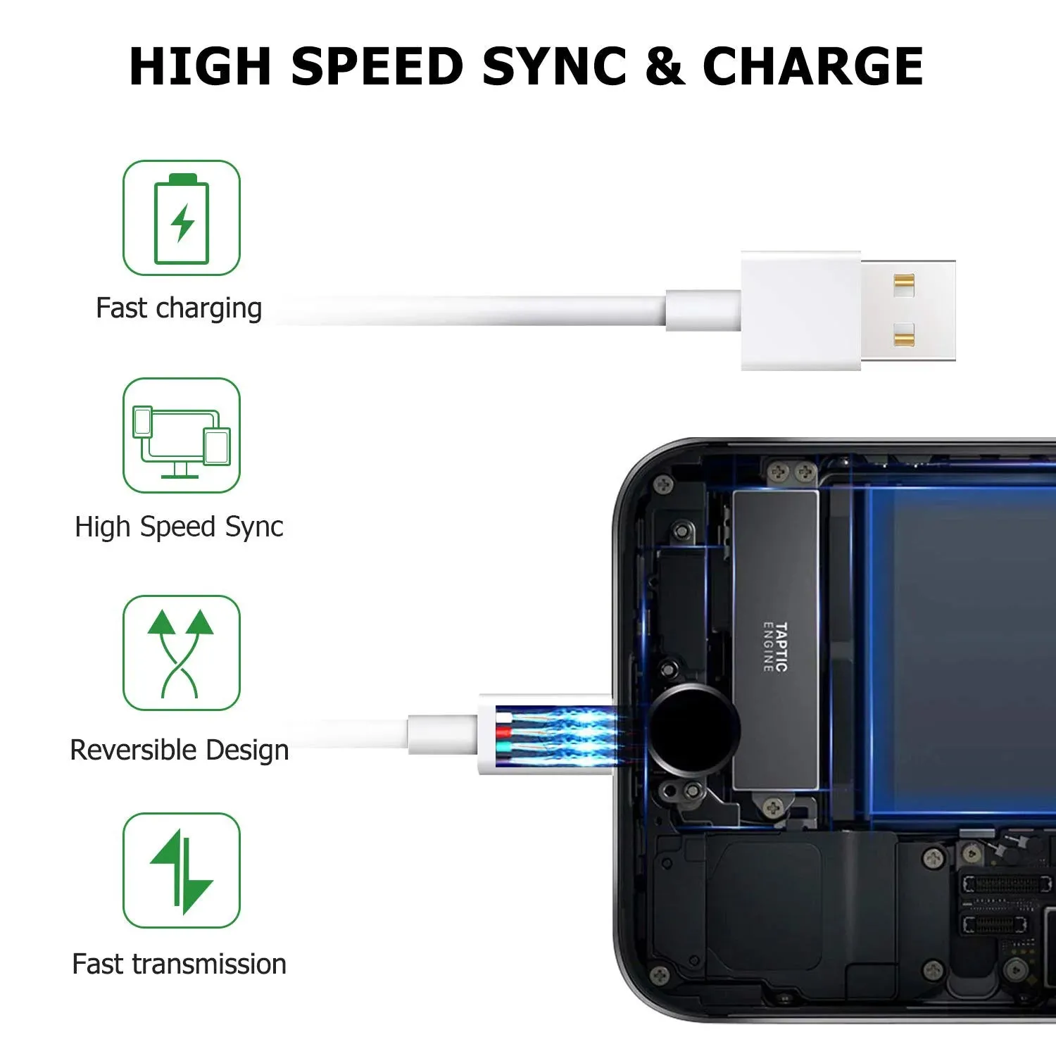 iPhone Charger Lightning Cable Set, Infinite Power, 2 Pack 3FT USB Cable, Compatible with Apple iPhone Xs,Xs Max,XR,X,8,8 Plus,7,7 Plus,6S,6S Plus,iPad Air,Mini/iPod Touch/Case,Charging & Syncing Cord