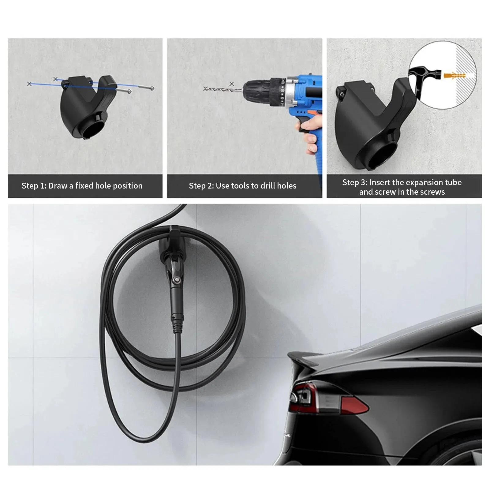 J1772 Charger Nozzle Holster Dock EV Charger Holder Electric Vehicle EV Car Wall-Mount Gun-Head Socket Connector