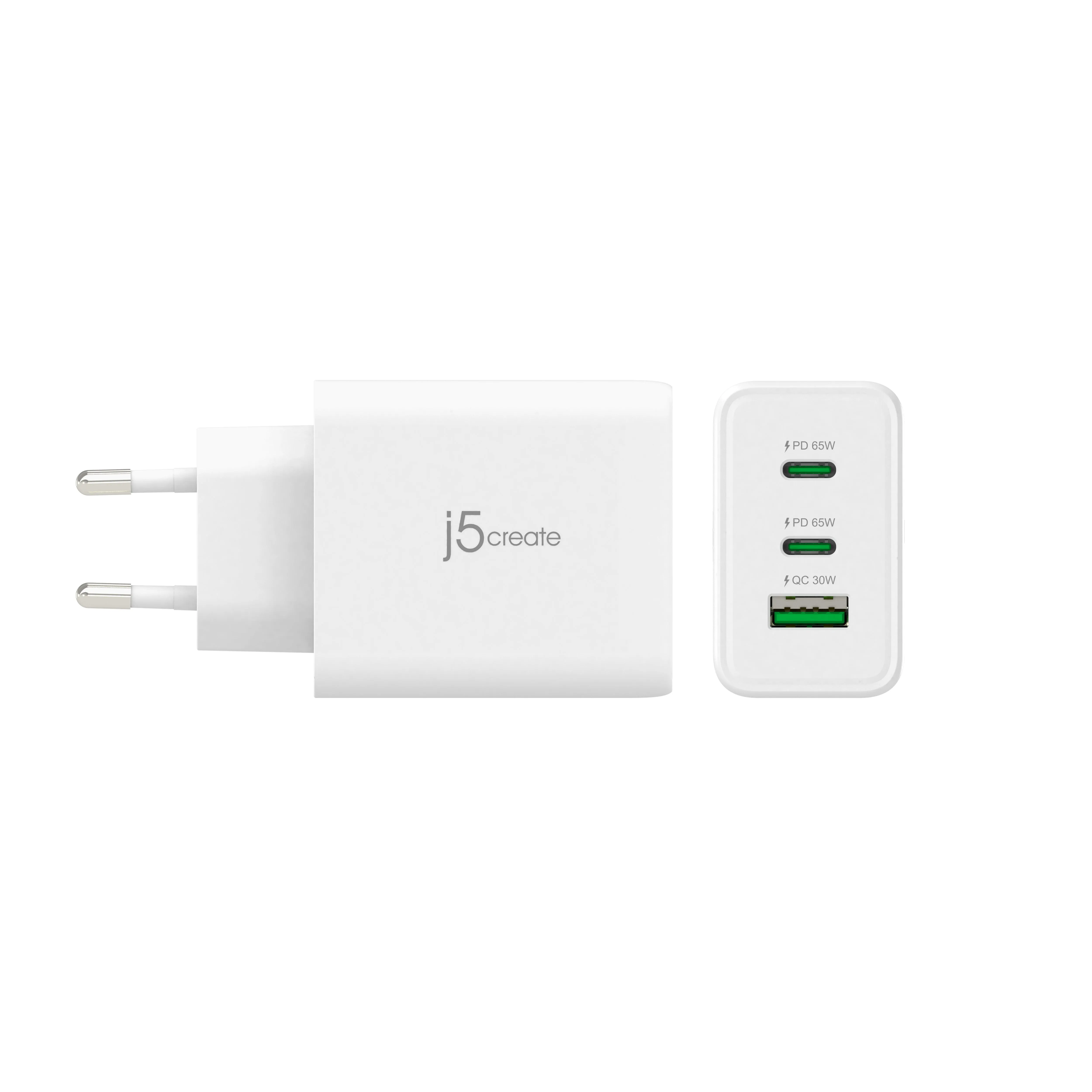 J5create 65W Gan Usb-C 3-Port Charger - Eu (2Xusb-C 1Xusb3.0; Colour White) Jup3365e-En