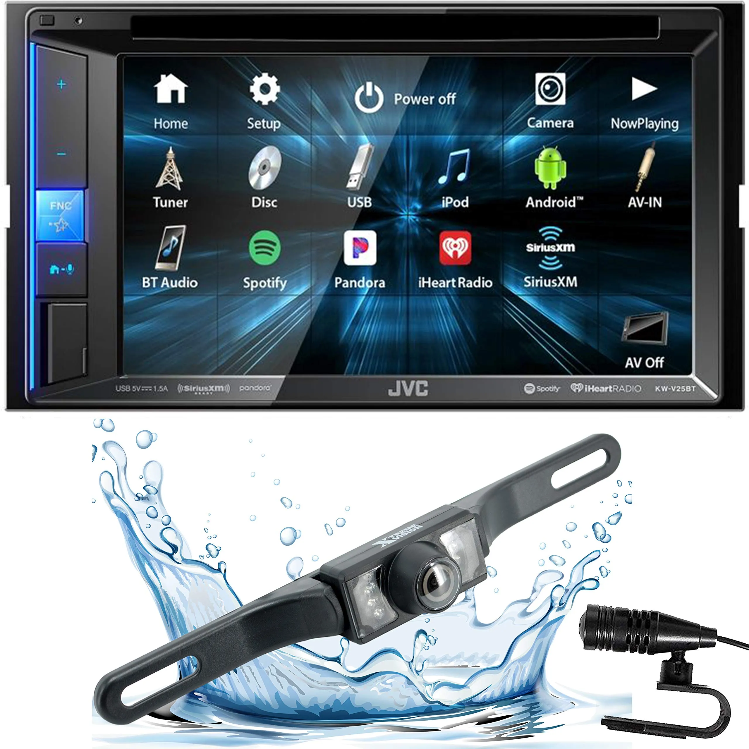 JVC KW-V25BT Double DIN in-Dash Bluetooth CD/DVD/AM/FM/Digital Media Car Stereo Receiver w/ 6.2" Touchscreen, Pandora, Spotify and iHeartRadio Control   HD Backup Camera