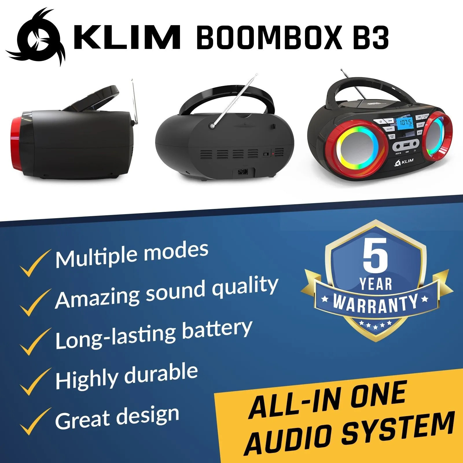 KLIM Boombox B3 Radio CD Player