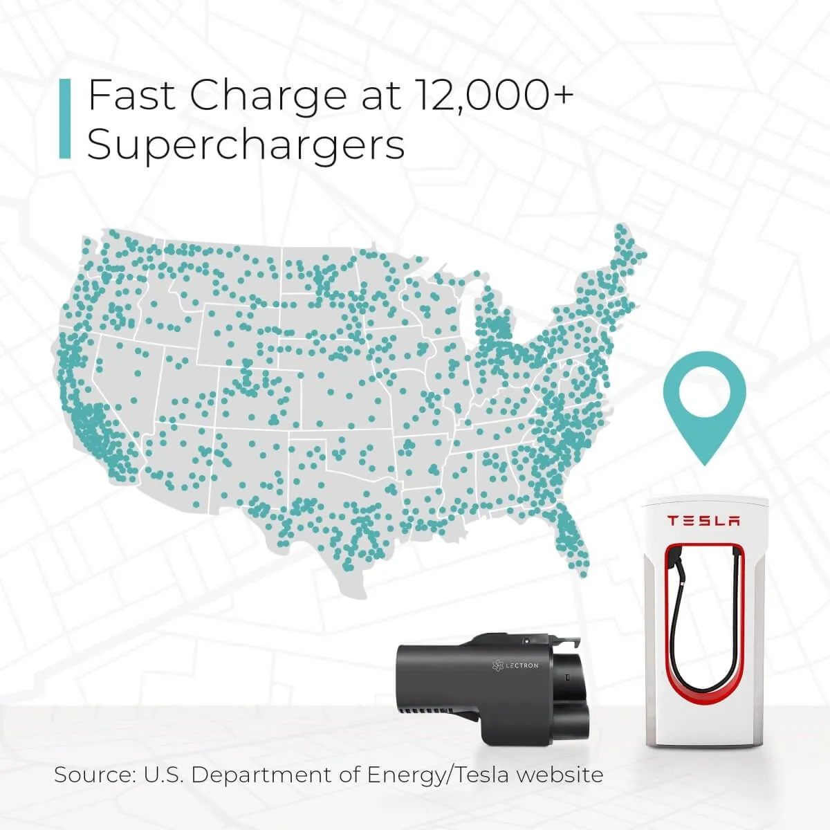 Lectron Tesla Supercharger (NACS) to CCS Adapter (500A / 1000V)   Tesla to J1772 Adapter (48A / Black) Bundle