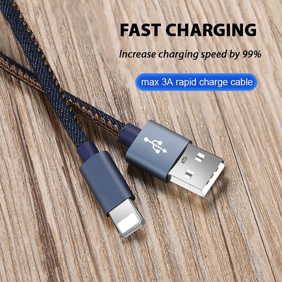 Lightning Fast Charging Data Sync Charger Cable Cord Denim For Apple iPhone iPad iPod