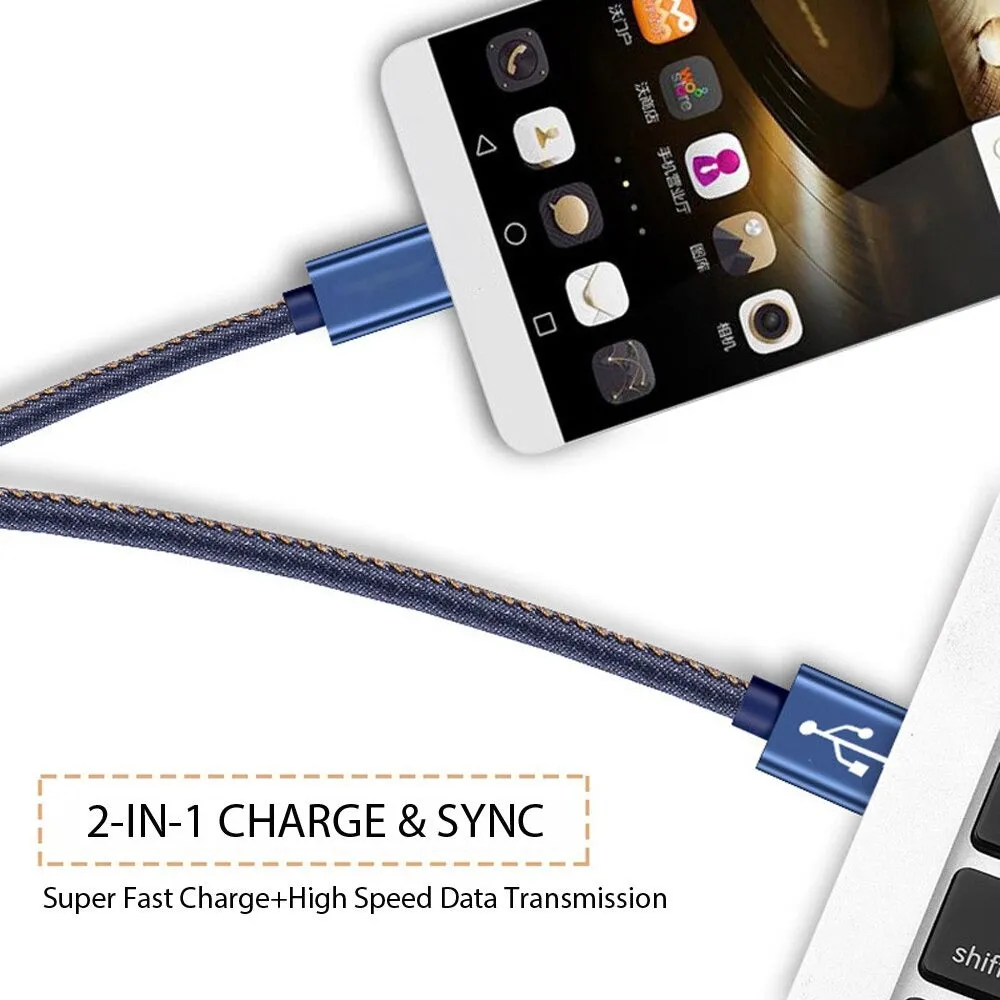 Lightning Fast Charging Data Sync Charger Cable Cord Denim For Apple iPhone iPad iPod