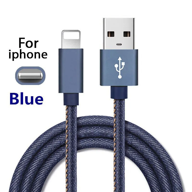 Lightning Fast Charging Data Sync Charger Cable Cord Denim For Apple iPhone iPad iPod