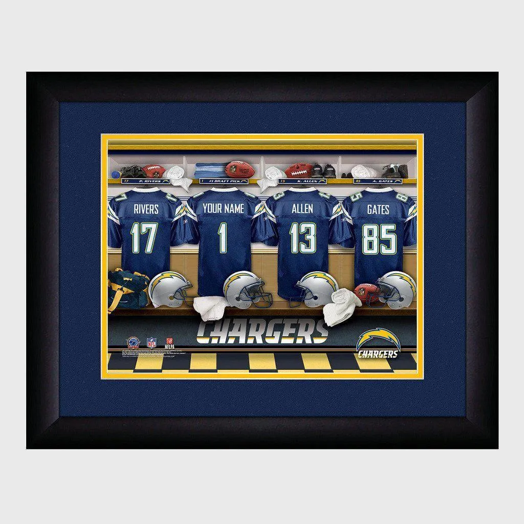 Los Angeles Chargers Personalized Locker Room Print with Matted Frame