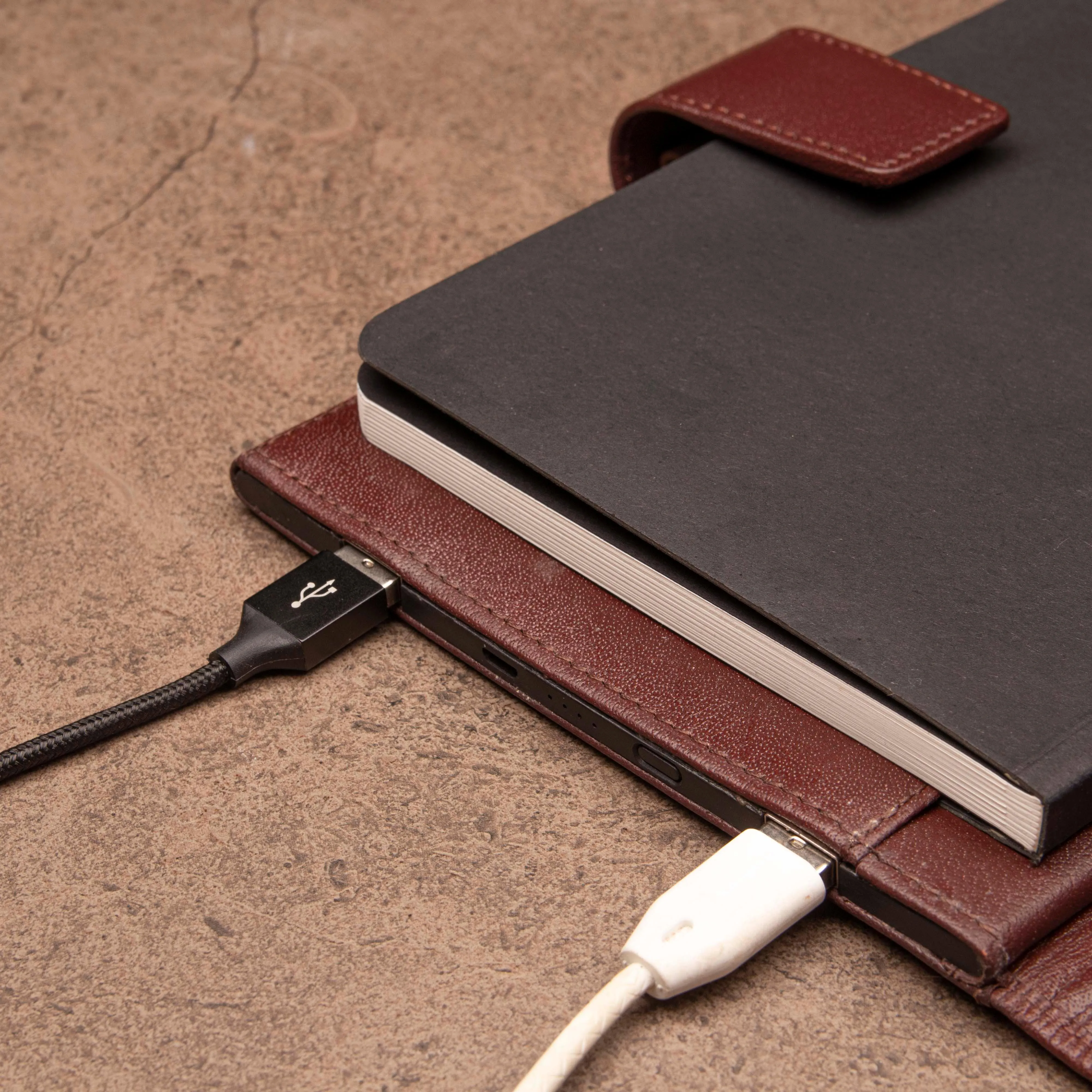 LT Smart Leather Notebook with Power Bank (5000 mAh) | Diary with Power Bank | Color: Nappa Cherry