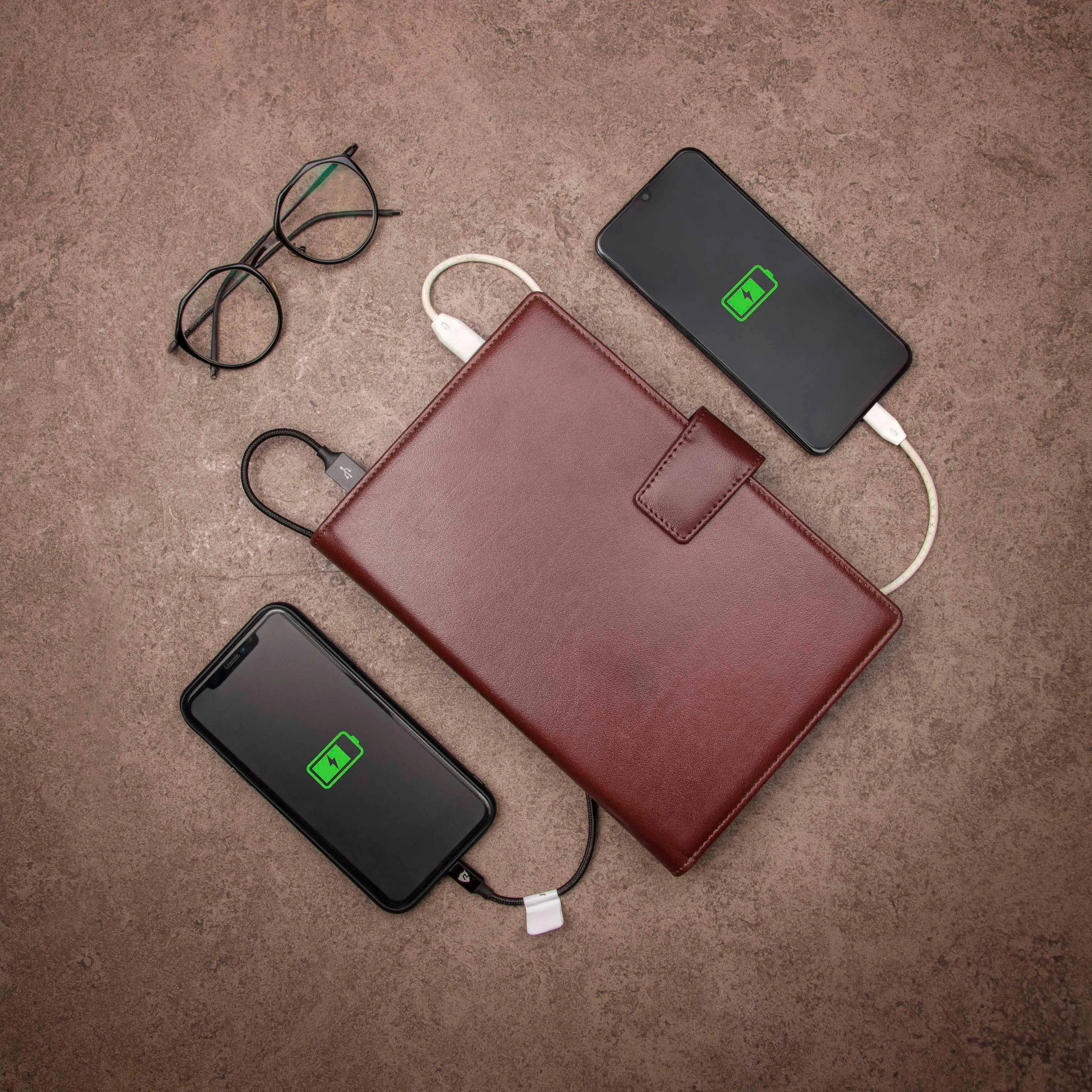 LT Smart Leather Notebook with Power Bank (5000 mAh) | Diary with Power Bank | Color: Nappa Cherry