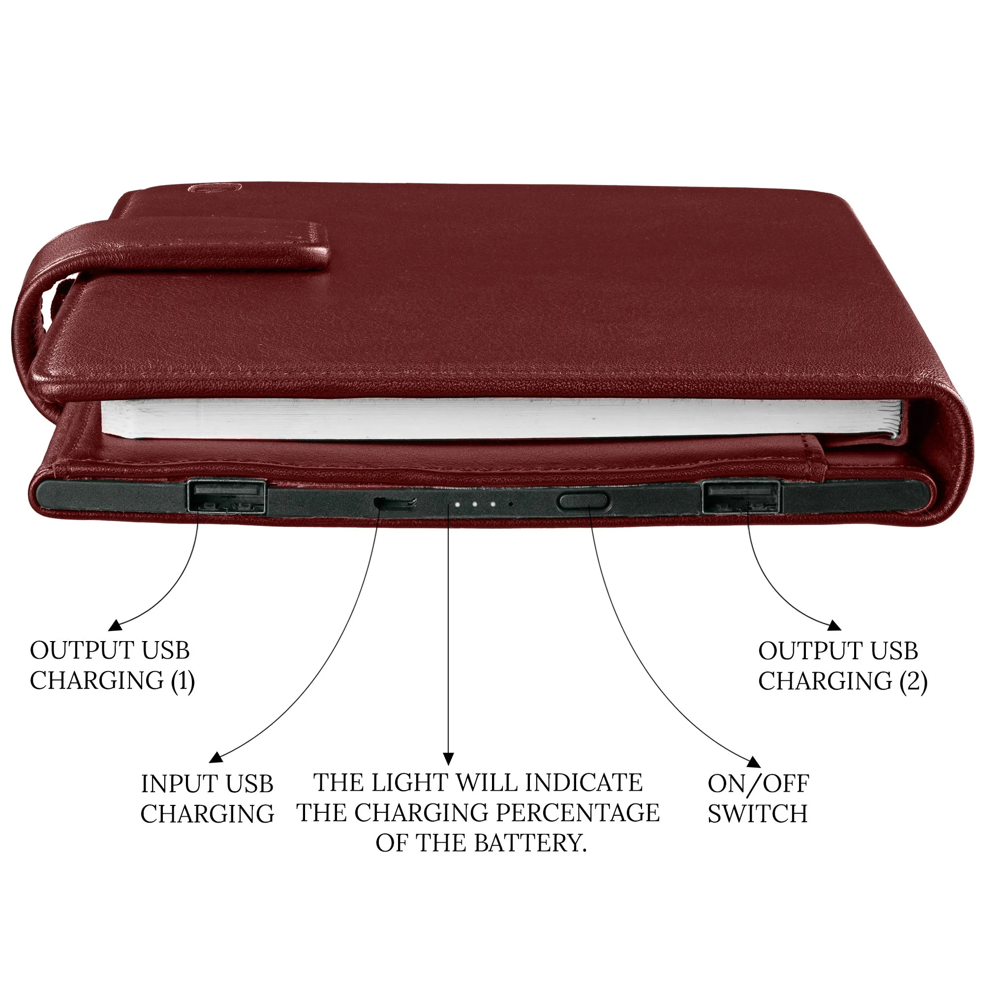 LT Smart Leather Notebook with Power Bank (5000 mAh) | Diary with Power Bank | Color: Nappa Cherry