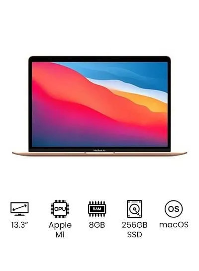 MacBook Air 13" Display, Apple M1 Chip With 8-Core Processor and 7-Core Graphics / 8GB Unified Memory / 256GB SSD / Integrated Graphics / mac OS / English Gold