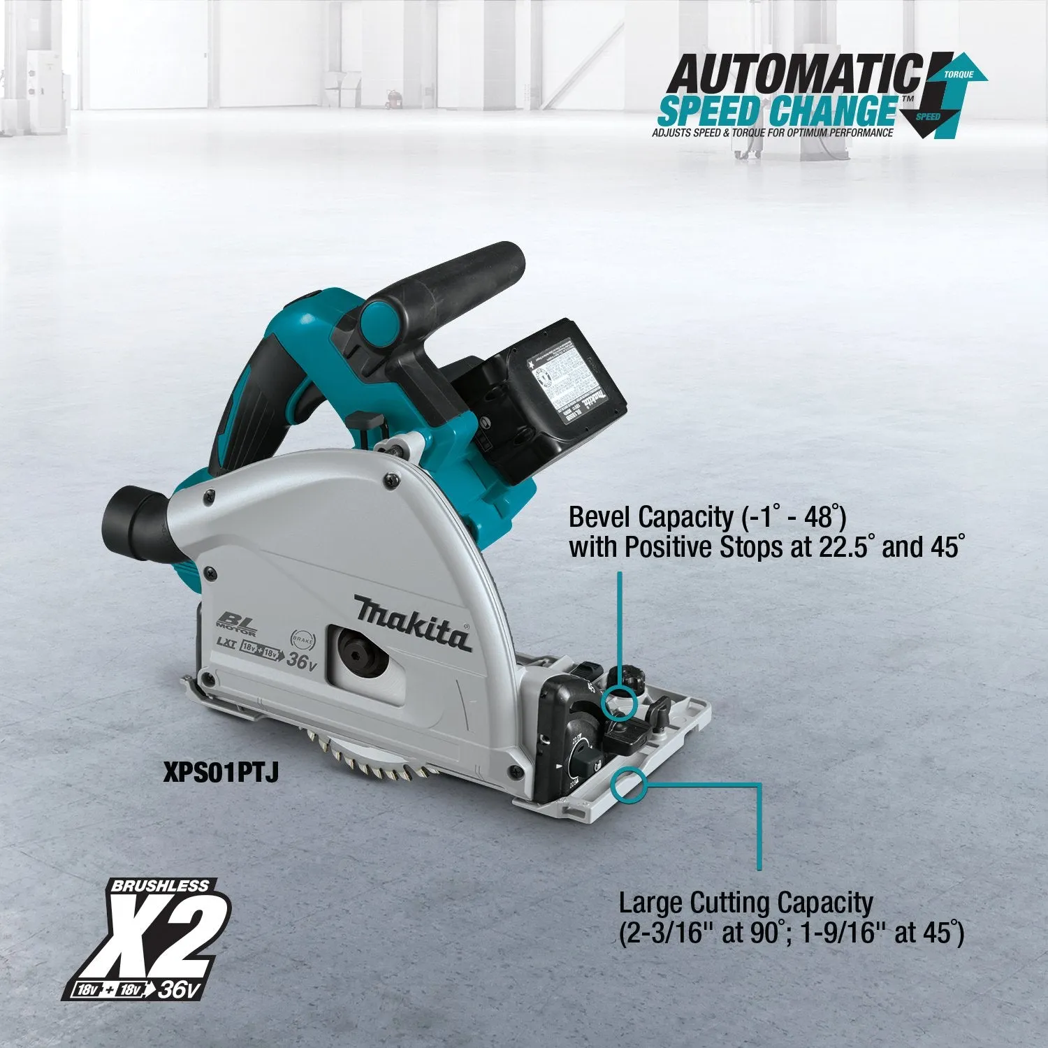 Makita (XPS01PTJ) 36V (X2) LXT® Brushless 6-1/2" Plunge Circular Saw Kit (5.0Ah)