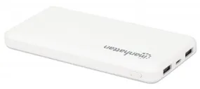 Manhattan Power Bank, 10000 Mah, Output: 2X Usb-A (2.1A & 1A), Input: Usb-C & Micro-Usb (Both 2A), White, One Year Warra