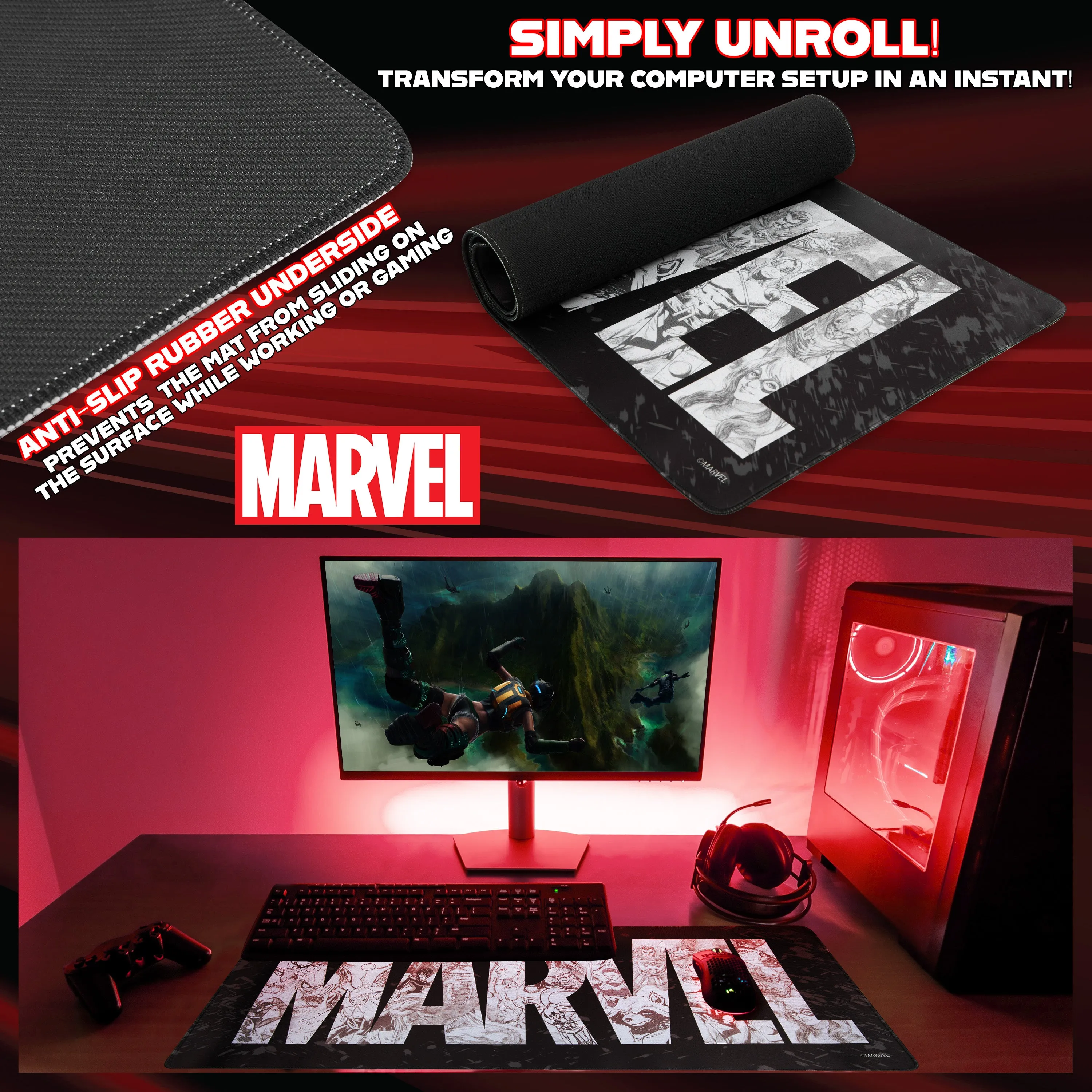 Marvel Avengers Desk Mat,  Large Mouse Mat - Black Marvel