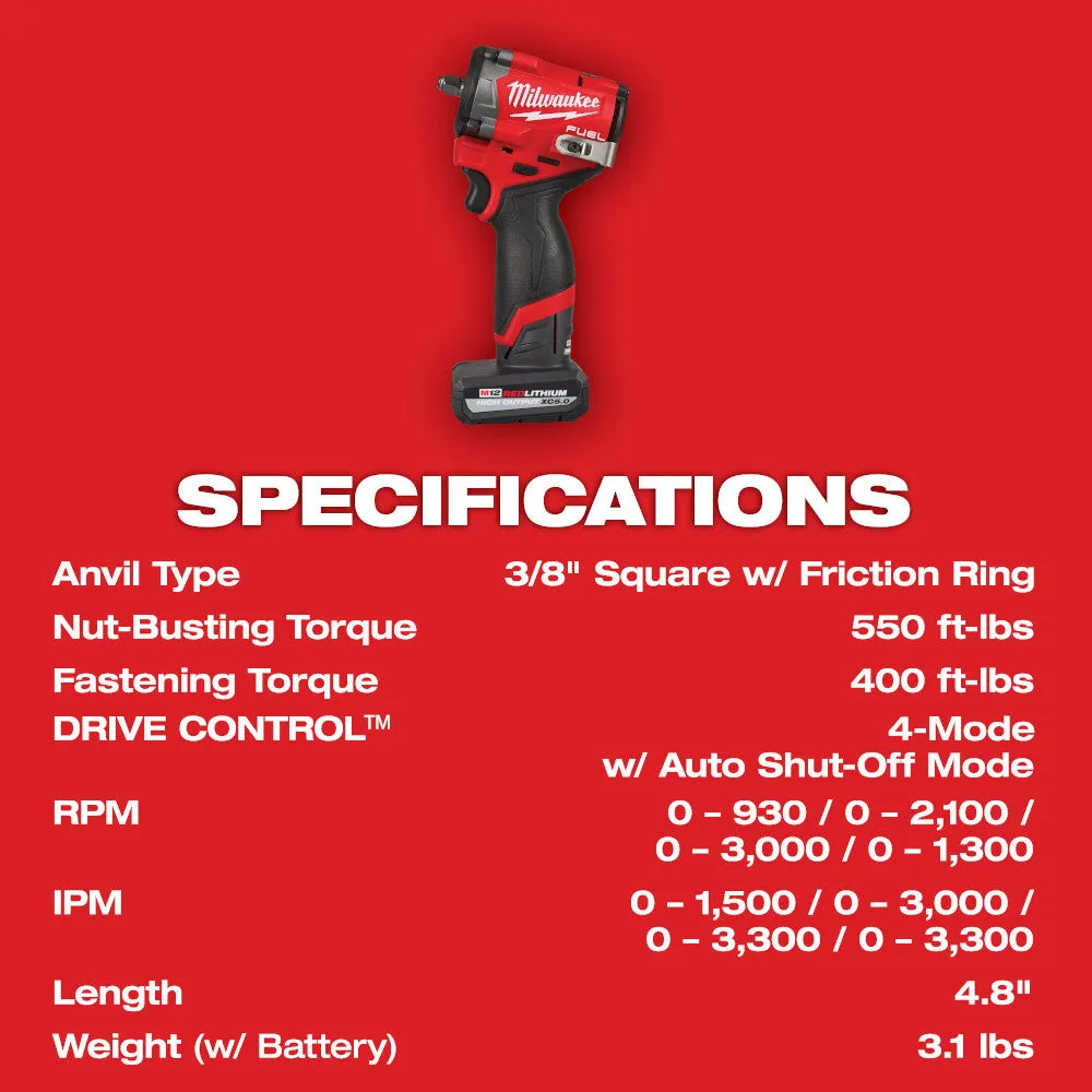 Milwaukee 2562-21 M12 FUEL 12V 3/8" Stubby Impact Wrench Kit