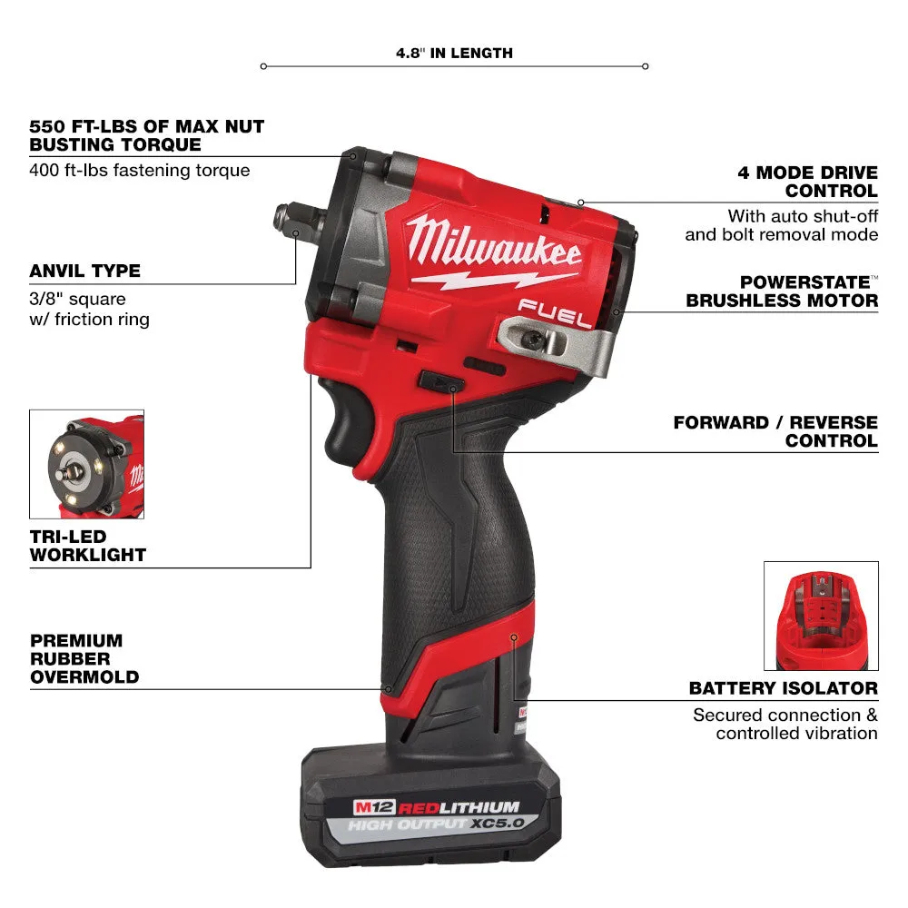 Milwaukee 2562-21 M12 FUEL 12V 3/8" Stubby Impact Wrench Kit