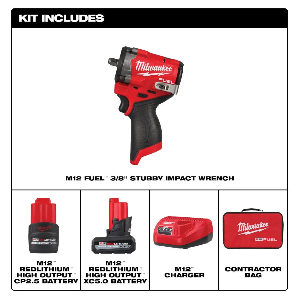 Milwaukee 2562-22 12V FUEL M12 3/8" Stubby Cordless Li-Ion Impact Wrench Kit