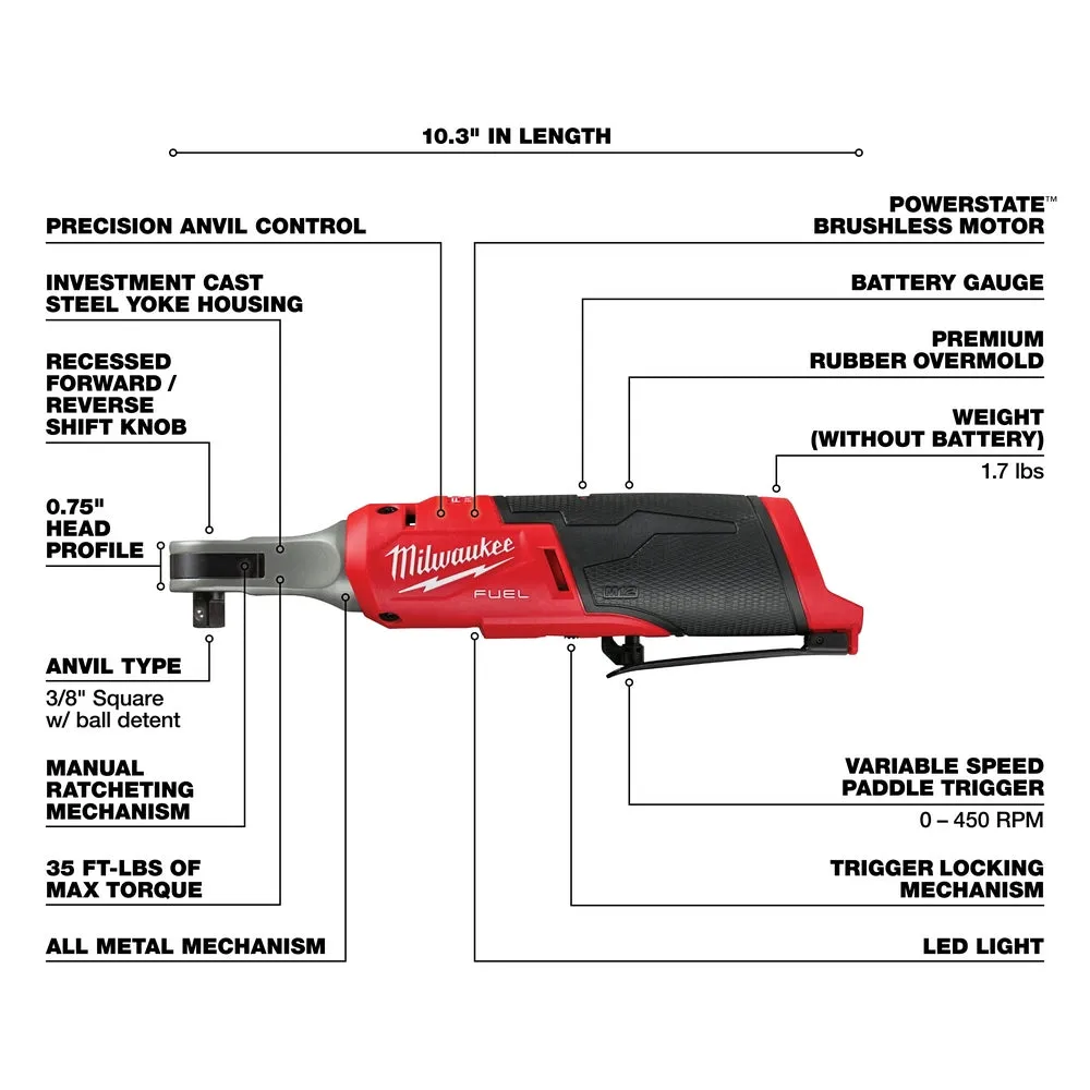 Milwaukee 2567-80 M12 FUEL 12V 3/8" High Speed Ratchet - Bare Tool - Recon