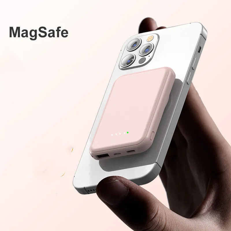 Mini Fast Charging Magnetic Wireless Power Bank 5000 MAh Portable Solid Pink, White, Black